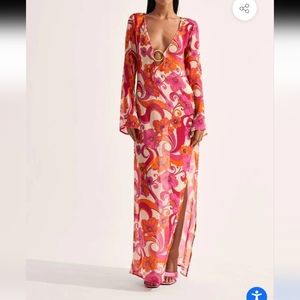 CIN CIN Totem Gold Hoop semi sheer Maxi dress